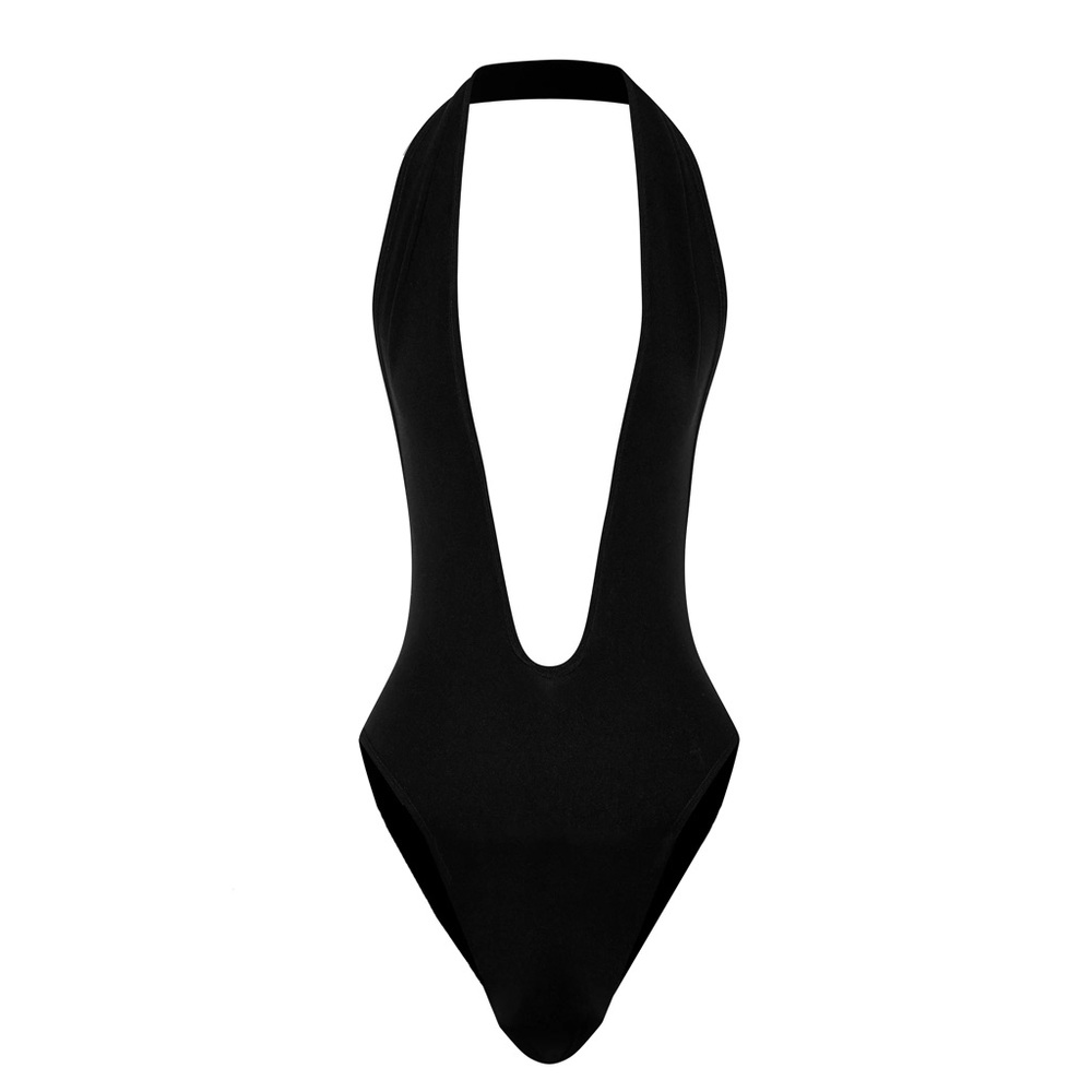 R&M Leathers Black Halter Plunge Bodysuit